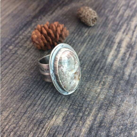 Sterling Silver and Crazy Lace Agate Ring - Picture 2 of 9